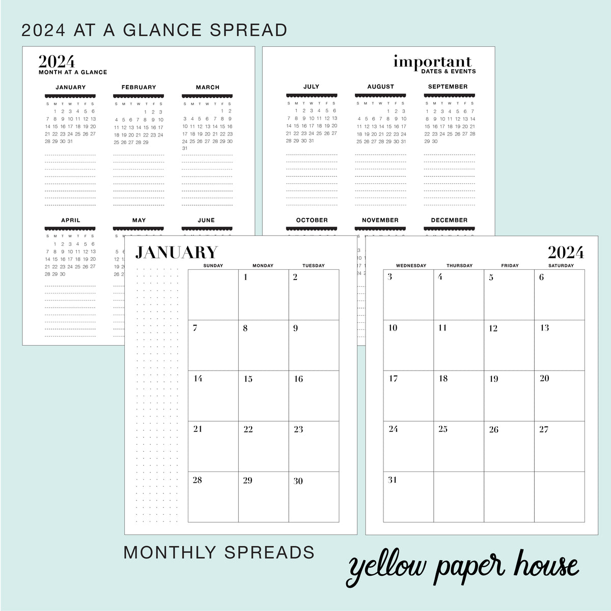 Spiral Mini 2024 Dated Monthly Planner – Yellow Paper House