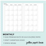 TRAVELERS NOTEBOOK INSERT - MONTHLY CALENDAR - UNDATED - SUNDAY START