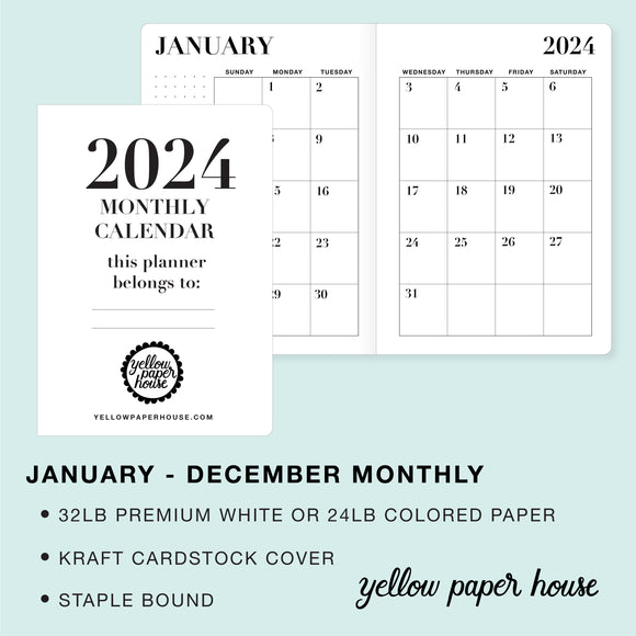 TRAVELERS NOTEBOOK INSERT - 2024 DATED MONTHLY CALENDAR