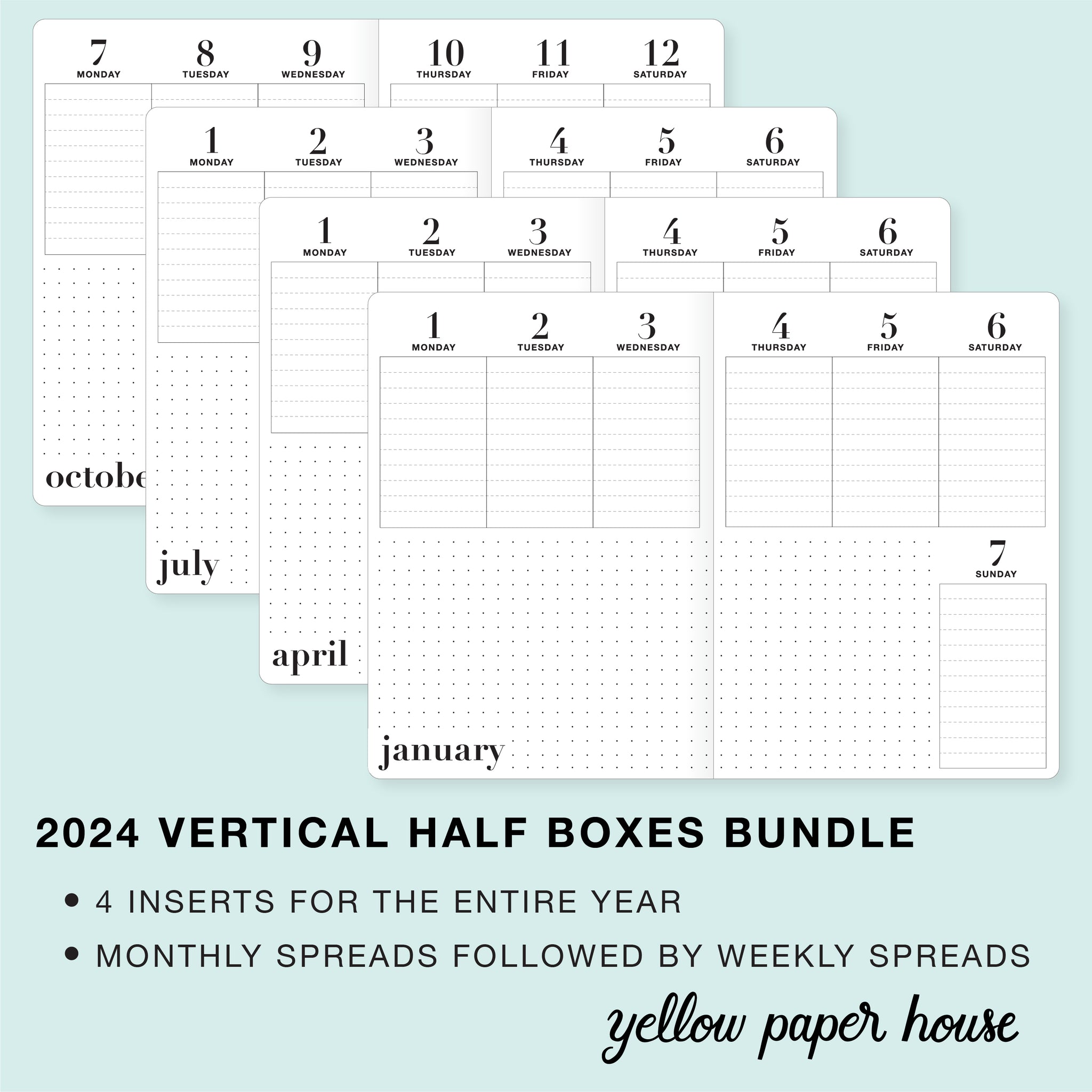 TRAVELERS NOTEBOOK INSERT - 2024 QUARTERLY VERTICAL HALF BOX DATED CAL –  Yellow Paper House