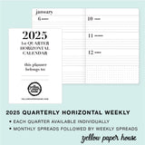 TRAVELERS NOTEBOOK INSERT - 2025 QUARTERLY HORIZONTAL DATED CALENDARS