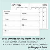 TRAVELERS NOTEBOOK INSERT - 2025 QUARTERLY HORIZONTAL DATED CALENDARS