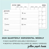 TRAVELERS NOTEBOOK INSERT - 2026 QUARTERLY HORIZONTAL DATED CALENDARS