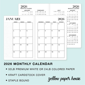 TRAVELERS NOTEBOOK INSERT - 2026 DATED MONTHLY CALENDAR