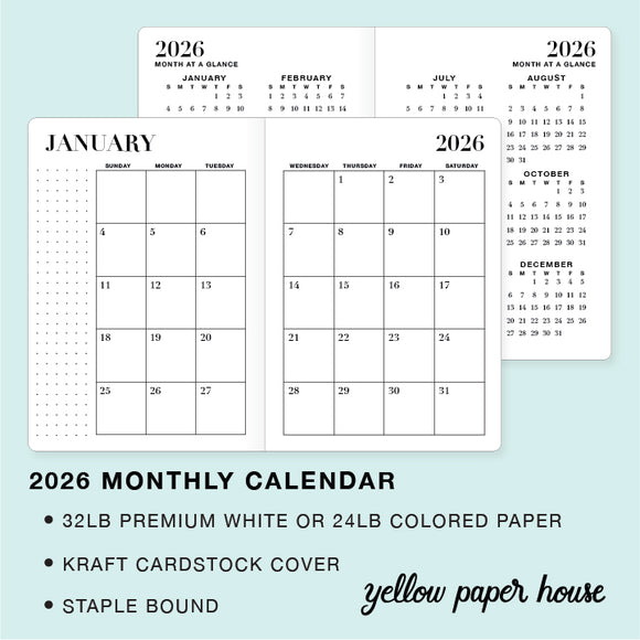 TRAVELERS NOTEBOOK INSERT - 2026 DATED MONTHLY CALENDAR