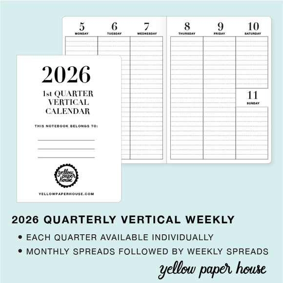 TRAVELERS NOTEBOOK INSERT - 2026 QUARTERLY VERTICAL DATED CALENDARS