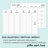 TRAVELERS NOTEBOOK INSERT - 2026 QUARTERLY VERTICAL DATED CALENDARS