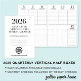 TRAVELERS NOTEBOOK INSERT - 2026 QUARTERLY VERTICAL HALF BOX DATED CALENDARS
