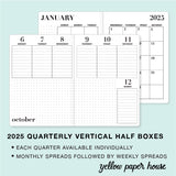 TRAVELERS NOTEBOOK INSERT - 2025 QUARTERLY VERTICAL HALF BOX DATED CALENDARS