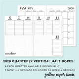 TRAVELERS NOTEBOOK INSERT - 2026 QUARTERLY VERTICAL HALF BOX DATED CALENDARS