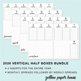 TRAVELERS NOTEBOOK INSERT - 2026 QUARTERLY VERTICAL HALF BOX DATED CALENDARS