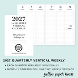 TRAVELERS NOTEBOOK INSERT - QUARTERLY VERTICAL DATED CALENDARS