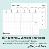 TRAVELERS NOTEBOOK INSERT - QUARTERLY VERTICAL HALF BOX DATED CALENDARS