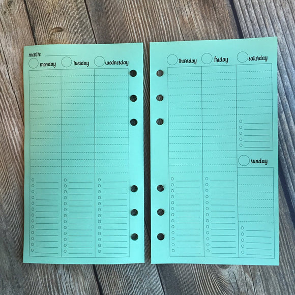 FILOFAX STYLE PLANNER INSERT - 6 RING PERSONAL SIZE - VERTICAL WEEKLY