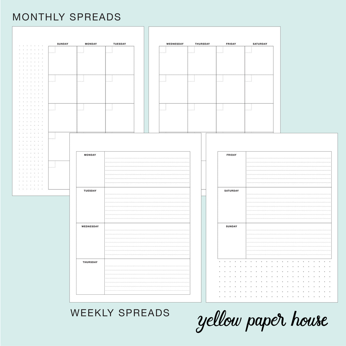 Spiral Mini Undated Horizontal Weekly Planner – Yellow Paper House