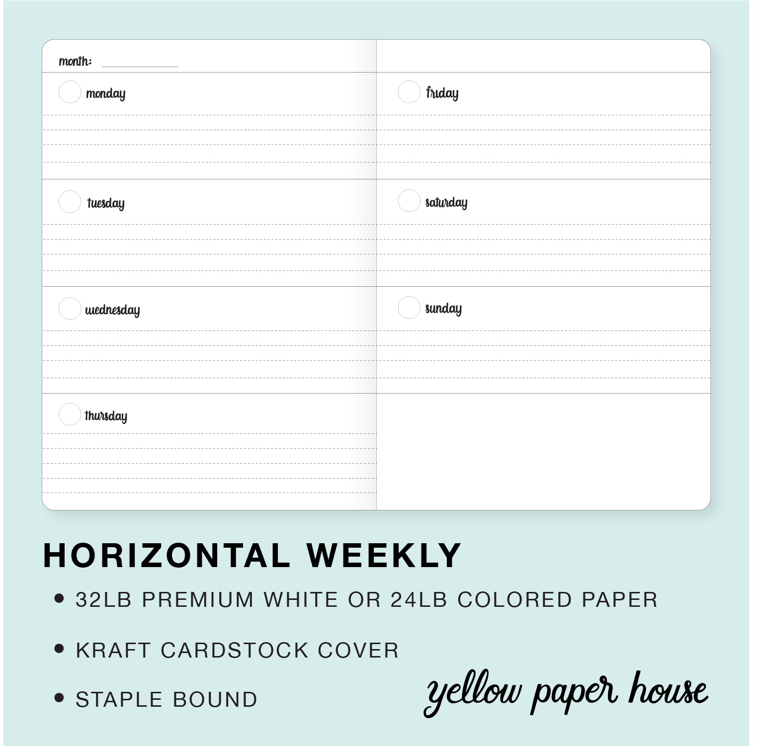 TRAVELERS NOTEBOOK INSERT - HORIZONTAL WEEKLY CALENDAR – Yellow Paper House travelers-notebook-insert-horizontal-weekly-calendar-yellow-paper-house