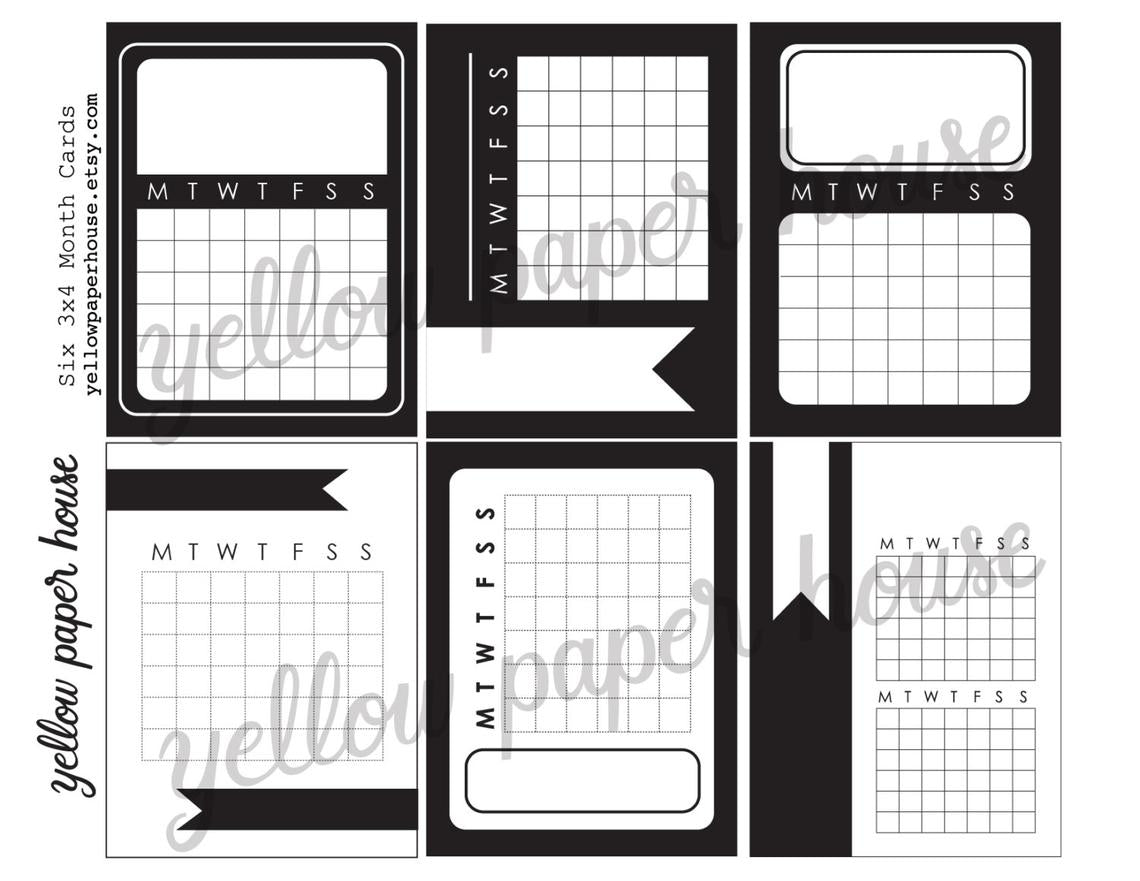 PRINTABLE DOWNLOAD - MONTH CALENDAR CARDS - BLACK & WHITE – Yellow Paper House printable-download-month-calendar-cards-black-white-yellow-paper-house