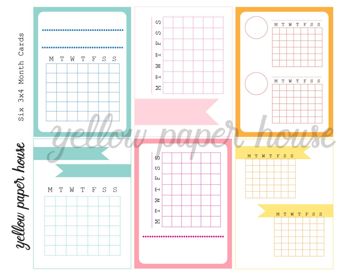 PRINTABLE DOWNLOAD - MONTH CALENDAR CARDS - COLOR – Yellow Paper House printable-download-month-calendar-cards-color-yellow-paper-house