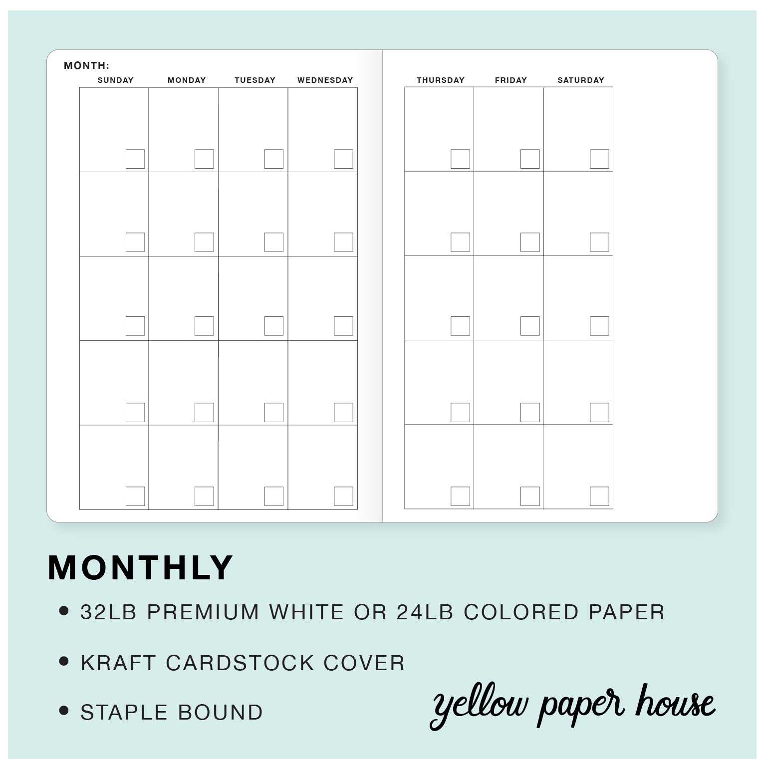 A5 Planner Monthly Calendar Inserts