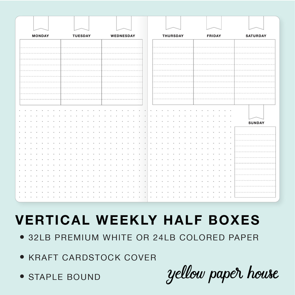 TRAVELERS NOTEBOOK INSERT - VERTICAL WEEKLY HALF BOXES CALENDAR - UNDA ...